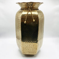Vintage Hammered Brass Oversized Tall Vase with Rope Detail - Made in India picture