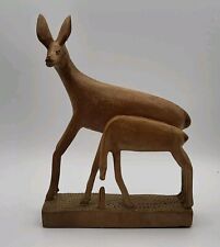 Vintage Hand Carved Wooden Deer And Fawn Ornament 19.5cm x 14.5cm x 3.5cm picture