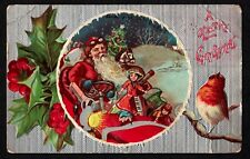 3201 Antique Vintage Christmas Postcard Santa Red Car Toys Bird ZANESVILLE 1909 picture