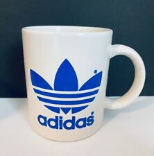 Vintage Adidas Trefoil Coffee Mug White Blue logo barware Graphic Ceramic RARE picture