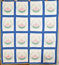 WELL QUILTED Vintage 30's Water Lily Lotus Applique Antique Quilt ~Blue Accents picture