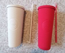 Double Wall Tumbler with Leak. 24 Oz. Lot Of 2 . White And Red Matte. New . picture