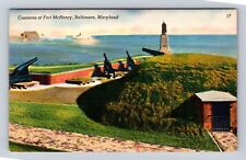 Baltimore MD-Maryland, Cannons At Fort McHenry, Antique, Vintage Postcard picture