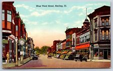 Sterling Illinois~West 3rd Street~Woolworth~Street Clock~1940s Postcard picture