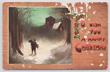 TUCK~Oilette~Christmas~#C1048~PM 1909~To Wish~Holly Berries~Boy In Woods~Vintage picture