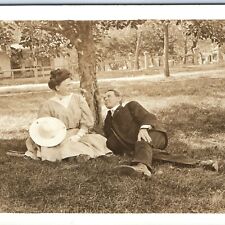 c1910s Romantic Lovers Moment Nature RPPC Bygone Era Man & Woman Real Photo A142 picture