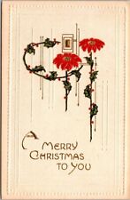 Christmas Poinsettia Holly Icicles Art Deco Embossed c1910s postcard JP12 picture