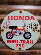 VINTAGE 1971 HONDA PORCELAIN SIGN MOTORCYCLE DIRT BIKE MINI TRAIL Z50 SCOOTER picture