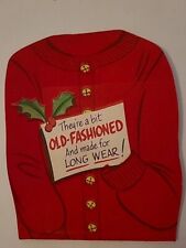 Whimsical Vtg CHRISTMAS FLOCKED Red LONG JOHNS Couldn't Be A WARMER Pair CARD picture
