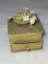 antique germany dresden candy container/ornament gilt box drawer flower pot picture