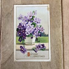Antique Post Card Birthday Greetings Embossed Purple Flowers Posted 1913 picture