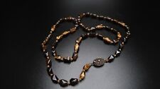 Antique Knotted China Sterling Silver Tigers Eye Necklace 28  Beads 10mm x 6mm picture