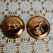 2 VTG COPPER Clad Tin 5 1/2 in Hanging Cake Food Molds Rabbit Cat Kitchen Decor picture