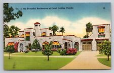 One Of The Beautiful Residences At Coral Gables Florida Vintage Unposted Linen picture