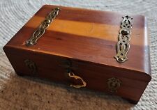 Vintage Cedar Chest Metal Hinged Jewelry Box w Cute Small Lock & Key That Works picture
