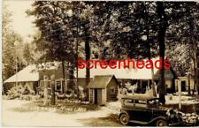 1938 RPPC PHOTO SINCLAIR GAS STATION The Log Cabin HILES WISCONSIN VG Opaline picture