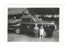Vintage 1952 Photo Boys Posing Next To Sleek Fire Truck 1950's Found Art OPL5 picture