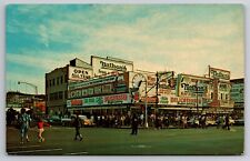 Street Scene Coney Island New York Nathan's Hot Dogs Old Cars c1950s Postcard picture