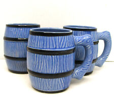 3 Vintage Japan Whiskey Barrel Mug Cup Tankard Stein Blue Textured 3.5