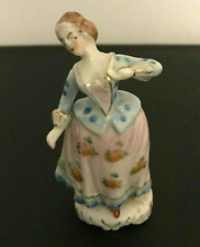 Vintage Victorian Woman in Light Blue & Pink Gown Small Porcelain Figurine picture