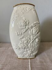 Lenox Vase White Roses Embossed Gold Rim  Double Sided picture