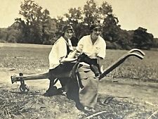 Vintage Photo Two Pretty Young Women on Plow in Field Farm Life 1910s picture