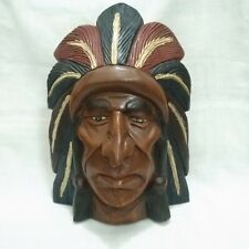 Wooden Indian Head Hand Carved Paint Home Decorative Gift Wall Hang picture