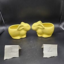 Pair Yellow Ceramic Easter Bunny Rabbits Planters picture