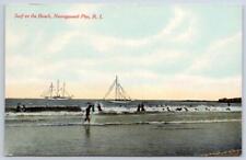 NARRAGANSETT POINT RHODE ISLAND*RI*SURF ON THE BEACH*1907-1915 ERA UNUSED*BOATS picture