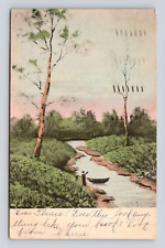 Antique Postcard Man Canoe Fishing Net River Catskills/Madison Square NY 1906 picture