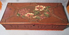STUNNING Antique Embossed LEATHER GLOVE or JEWELRY Vanity BOX ~ Germany 1800's picture