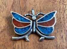 Vintage Navajo Native American Chip Inlay Butterfly Pendant-1980's picture
