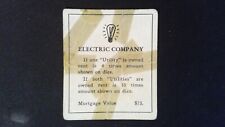 1940 Monopoly Electric Company Replacement Property Card Original Vintage picture