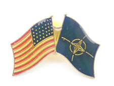 American Flag and NATO Flag Gold Tone Vintage Lapel Pin picture