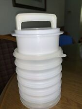 Vtg Tupperware ~ 6 Hamburger Keepers White Press and Ring & Lid picture