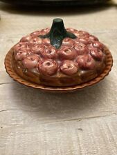 Vintage Mini Ceramic Cherry Pie Keeper Dish with Lid Decor 5.5” picture