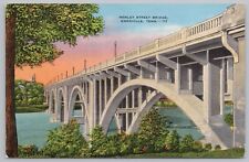 Linen~Henley Street Bridge @ Sunrise~Knoxville Tennessee~Vintage Postcard picture