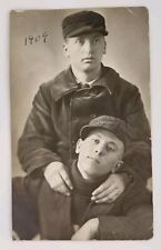RPPC postcard 2 Handsome Young Men  Affectionat posing studio c1909 gay interest picture