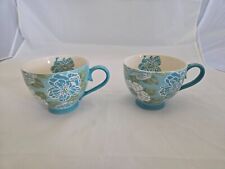 Dutch Wax Coastline Imports Hand Painted Floral Etched Coffee Cup Mug SET OF 2 picture