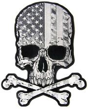 large JUMBO SKULL X BONES BLACK & WHITE USA BACK PATCH #097 EMBROIDERED 10 IN picture