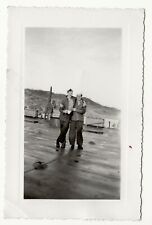 WWII U.S. Navy sailors on ship deck, hugging, snapshot photo, gay interest picture