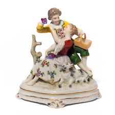 Antique German Porcelain Couple & Dog Figurine, Meissen or Dresden Style, Signed picture