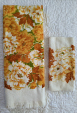 Vintage Gold and Rust Floral Bath Towel and Wash Cloth Dundee Golden Crown picture