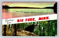 Big Fork MN, Banner Greetings, Bear, Minnesota Vintage Postcard picture