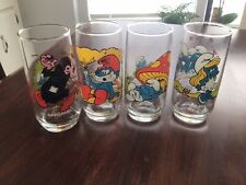 Vintage Lot Of 4, 1982 Smurf Glasses, Smurfette, Papa, Gargamel And Lazy. picture