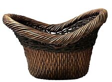 Oblong Bamboo Wicker Basket Brown Lacquered Twisted Twig Storage Laundry Basket picture