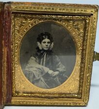 6th Plate Ambrotype Of Pretty Lady Flower Curls In Hair Book Type Case picture