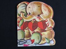 Vintage Valentines Day Card Die Cut Elephant Paper Hearts Bi Fold C1744 picture