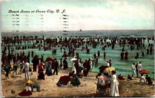 Postcard 1909 Ocean City Packed Beach umbrellas Swimming NJ B157 picture