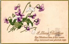 Christmas Violets Purple White Embossed Tucks 4301 c1910s postcard EP2 picture